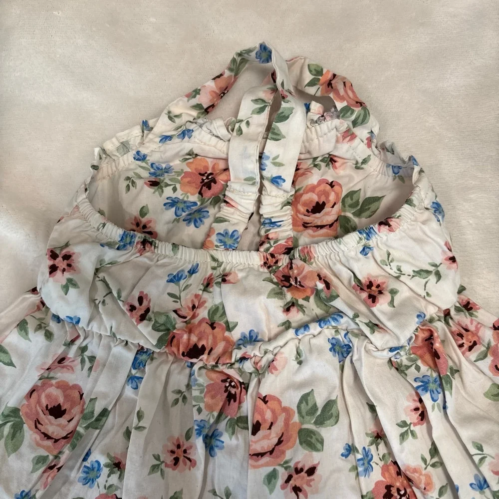 Baby girl summer floral Dress Size 12M White Floral matching diaper cover
